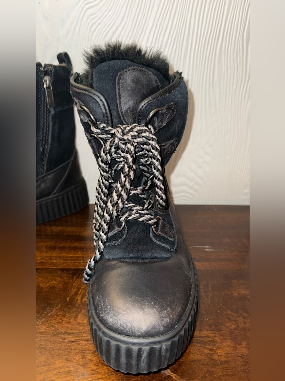 Pajar Black Faux Fur Lace-Up Platform Ankle Boots - Picture 6 of 9